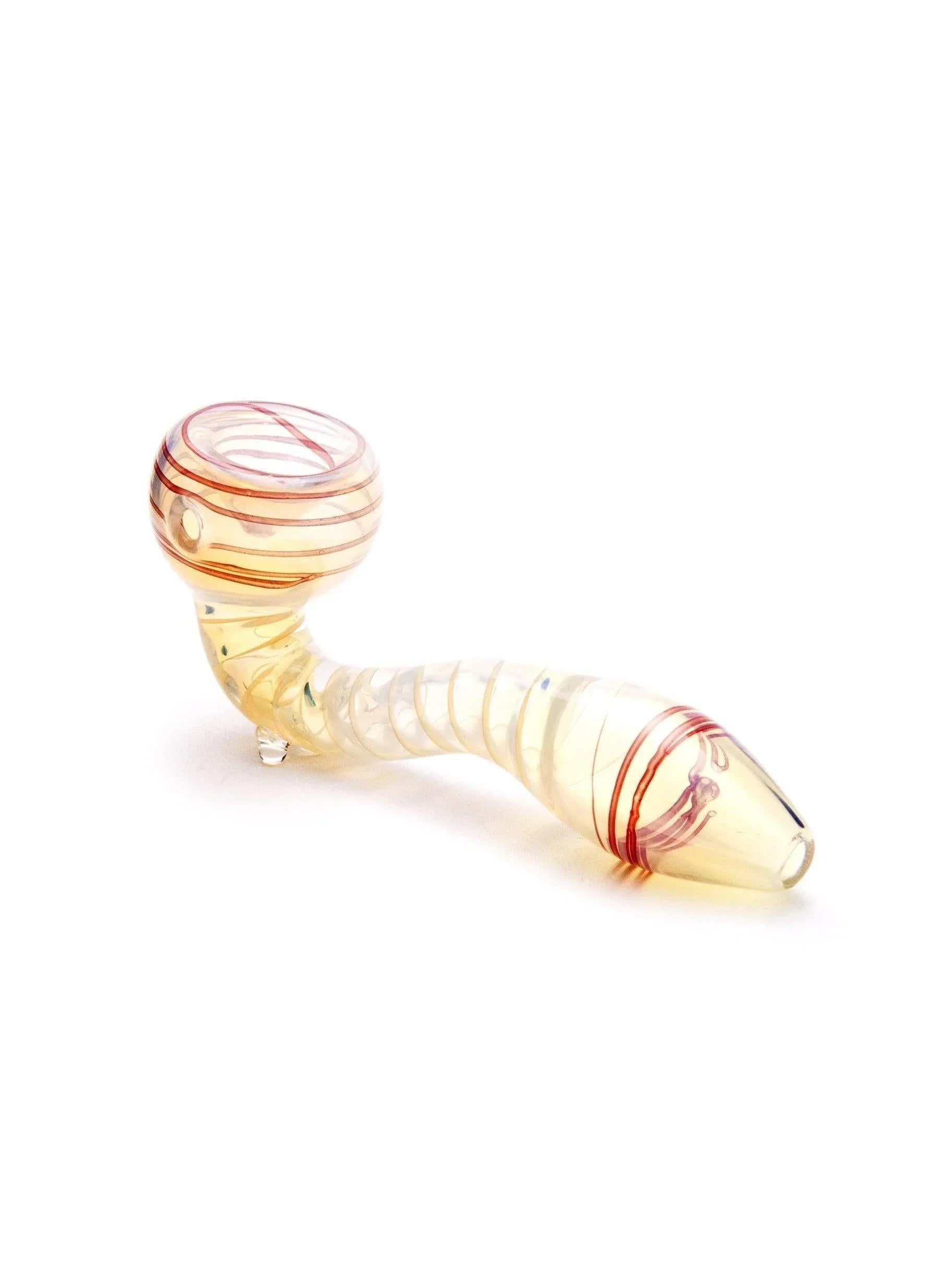 Cachimbo de vidro Sherlock transparente com detalhes em espiral vermelho sobre fundo branco