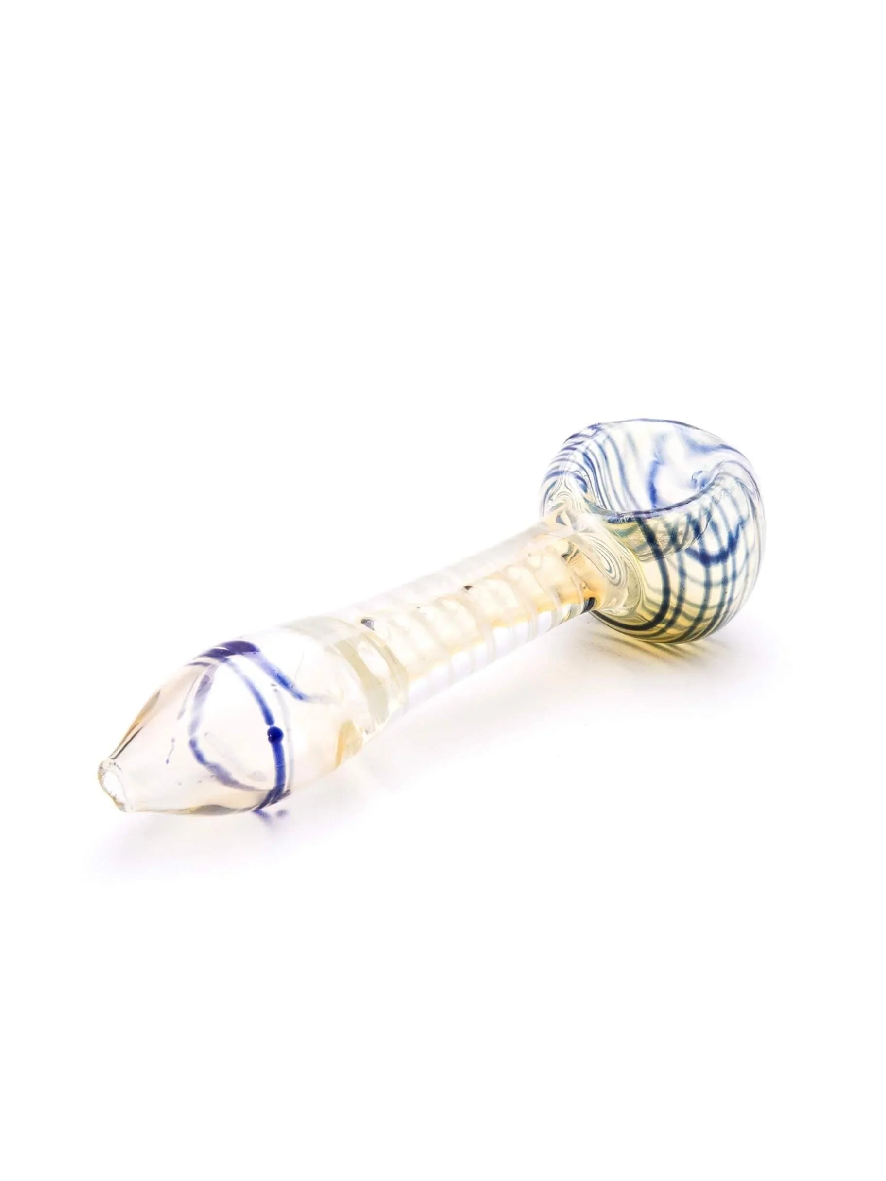 cachimbo de vidro transparente com detalhes em azul para tabacaria, fundo branco